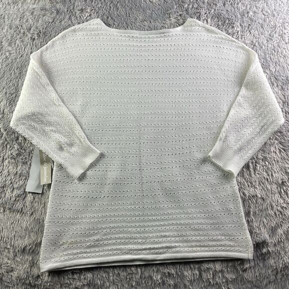 Chloe and Jasmine Sweater Womens Small Ivory Open Knit Pullover Boho Crew Neck - Picture 6 of 10